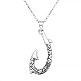 925 Sterling Silver Oxidized Swirl Hook Pendant
