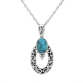 925 Sterling Silver Pendant Decorated with Turquoise