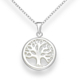  925 Sterling Silver Tree of Life Pendant, Decorated with Shell