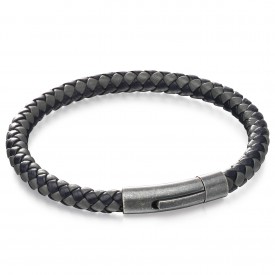 Grey & blue leather woven bracelet