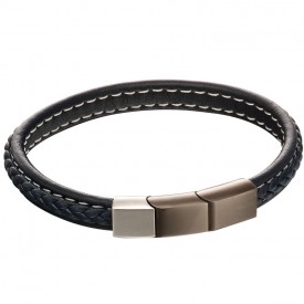 plait Mixed brushed finish navy leather bracelet