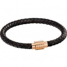 HEXAGON RIDGE CLASP ROSE BLACK LEATHER PLAIT 