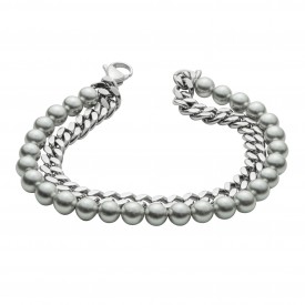 Grey Shell Pearl and SS Curb Chain Bracelet