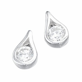 Teardrop pendant with round stone in open rubover setting