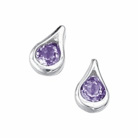 Earrings, Tear-drop shape, with a round mauve stone