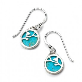 Turq disc earring with flower pattern