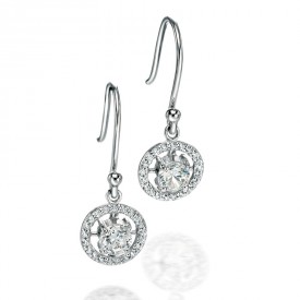 Silver round cz earrings with pave surround