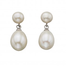 Fresh Water Pearl Double Drop Stud Earrings