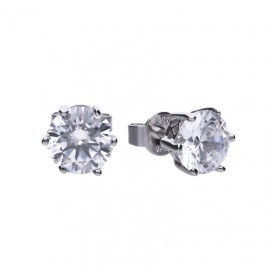 Solitaire ear studs silver with white Diamonfire zirconia and prong setting