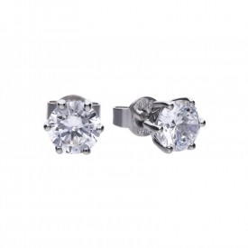 Solitaire ear studs silver with white Diamonfire zirconia and prong setting