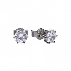 Solitaire ear studs silver with white Diamonfire zirconia and prong setting