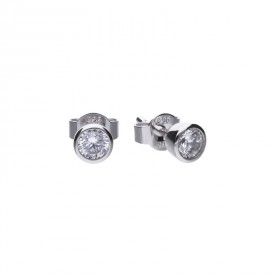 Solitaire ear studs silver with white Diamonfire zirconia and bezel setting