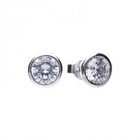Solitaire ear studs silver with white Diamonfire zirconia and bezel setting