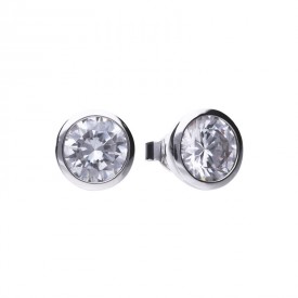 Solitaire ear studs silver with white Diamonfire zirconia and bezel setting