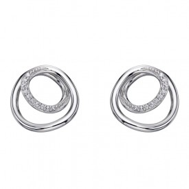 Circle/spiral design with CZ detail, plain silver earrings