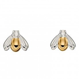 Mixed yellow plate and plain silver bug earring