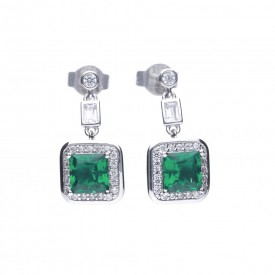 Art Deco style Emerald CZ pave earrings