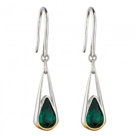 Elongated Drop Preciosa Emerald w/ Yellow gold plate Earring