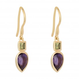 Iris Drop Earrings w/ Amethyst + Peridot gold plate