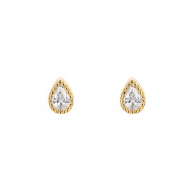 Tiny teardrop CZ stud earring gold plate