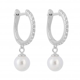 Pearl Pave Hoop Earrings
