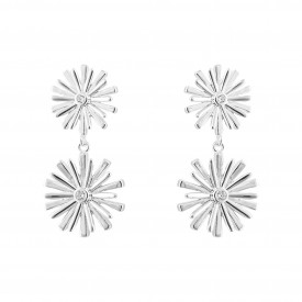 Graphic 3D Flower with CZ Long Earrings