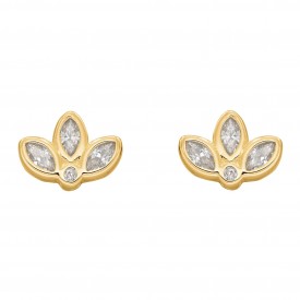 Gold Plated CZ Lotus Flower Earrings