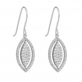 Spinning Navette in Silver and CZ Hook Earrings