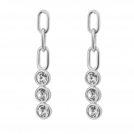 Mixed Connections Chain and Clear Crystal Preciosa in Plain Silver Earrings
