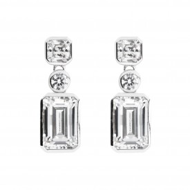 DF CZ Emerald Round Princess Cut Drop Earrings