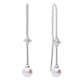 DF CZ Pull through Chain with Pearl Earrings