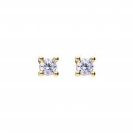 DF CZ 3mm 4 Clows Solitaire Gold Plated Stud Earrings