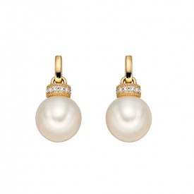 WHITE PEARL, YELLOW GOLD RONDELLE EARRINGS