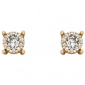 Yellow Gold Solitare Cluster Earrings