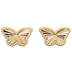 Granulation and diamond cut yellow gold butterfly earring studs