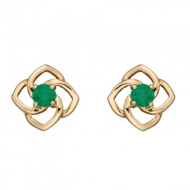 Emerald Flower Earrings Yellow Gold