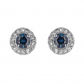 White Gold Sapphire Round Earrings with Diamond Edge