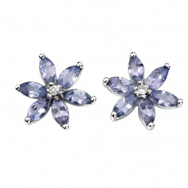 White gold Tanzanite & Diamond flower Stud Earrings