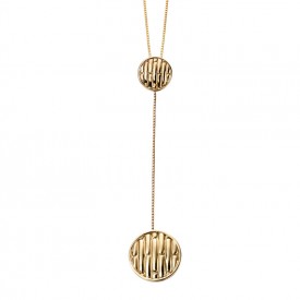 Yellow gold disc drop lariat pendant