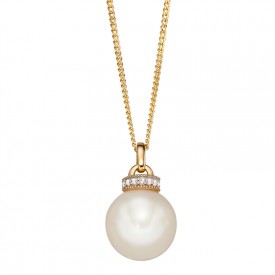 WHITE PEARL, YELLOW GOLD RONDELLE PENDANT