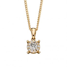 Yellow Gold Solitare Cluster Pendant