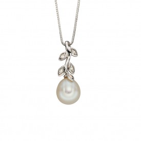 WG Fresh Water Pearl & Diamond Leaf Design Pendant