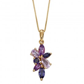 LIGHT AMETHYST, AMETHYST, IOLITE TEARDROP AND MARQUISE CLUSTER PENDANT