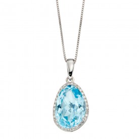 Irregular shape blue topaz Pendant White Gold