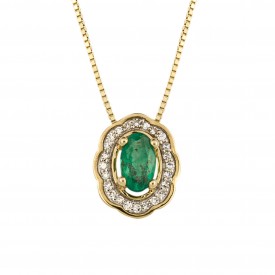 Yellow Gold Diamond Ornate Oval Emerald Pendant