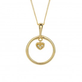 Yellow Gold Open Circle with Diamond mini Heart Pendant