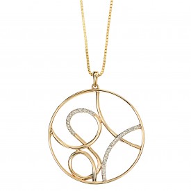 Yellow gold round scroll pendant with pave details