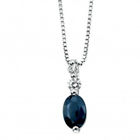 9ct white gold diamond and sapphire pendant