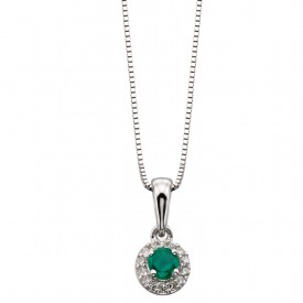 White Gold Emerald Round Pendant with Diamond Edge