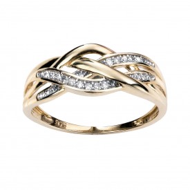 Yellow gold diamond 3 strand criss-cross Ring